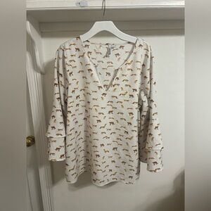 Kensie White and Brown Animal Print Blouse